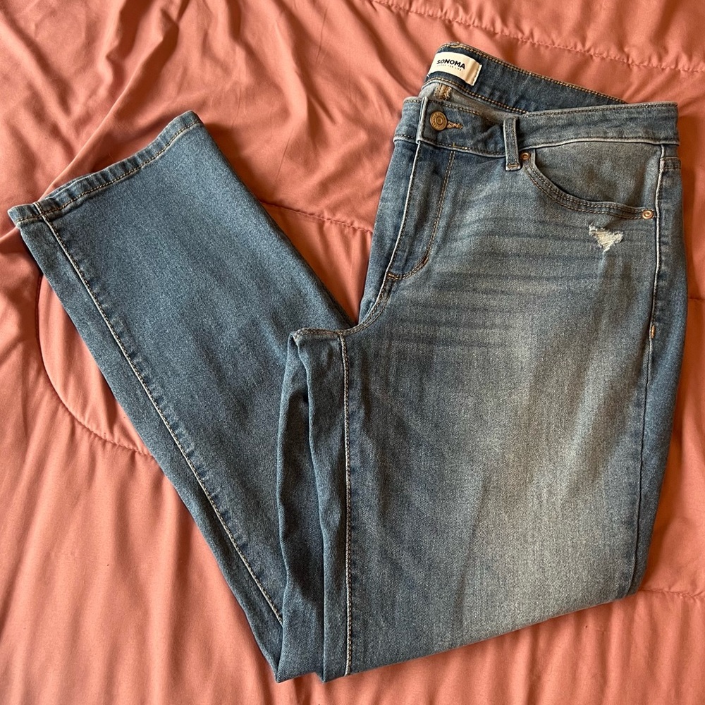 Sonoma Straight Leg Jeans Size 14S Distressed Accents